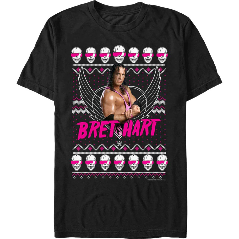 Faux Ugly Christmas Sweater Bret Hitman Hart Tshirt